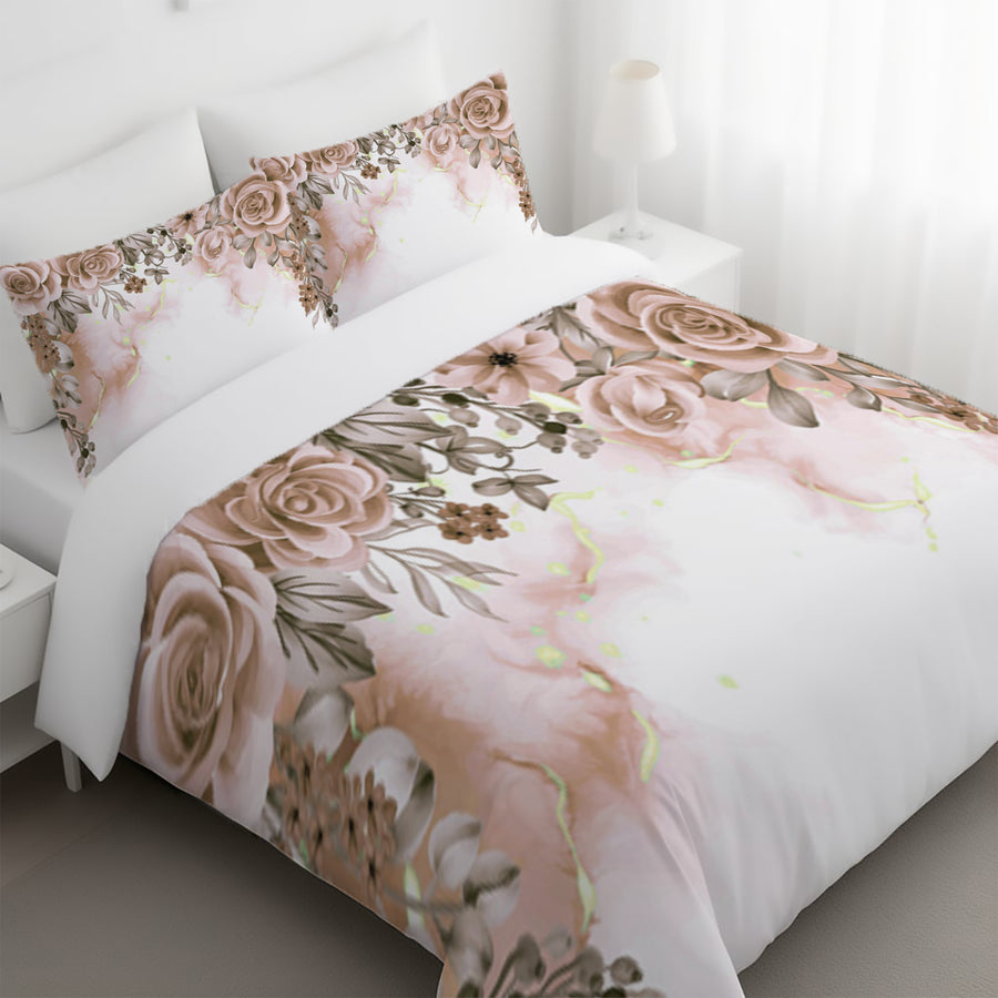Beige Floral Rose Cluster Pattern Duvet Cover