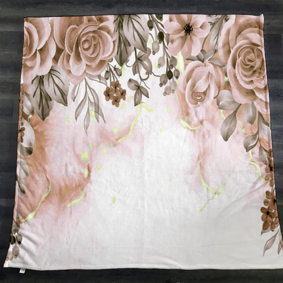Beige Floral Rose Cluster Pattern Fleece Sherpa Blanket