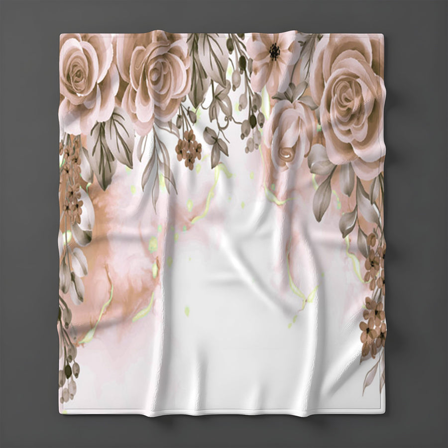 Beige Floral Rose Cluster Pattern Fleece Sherpa Blanket