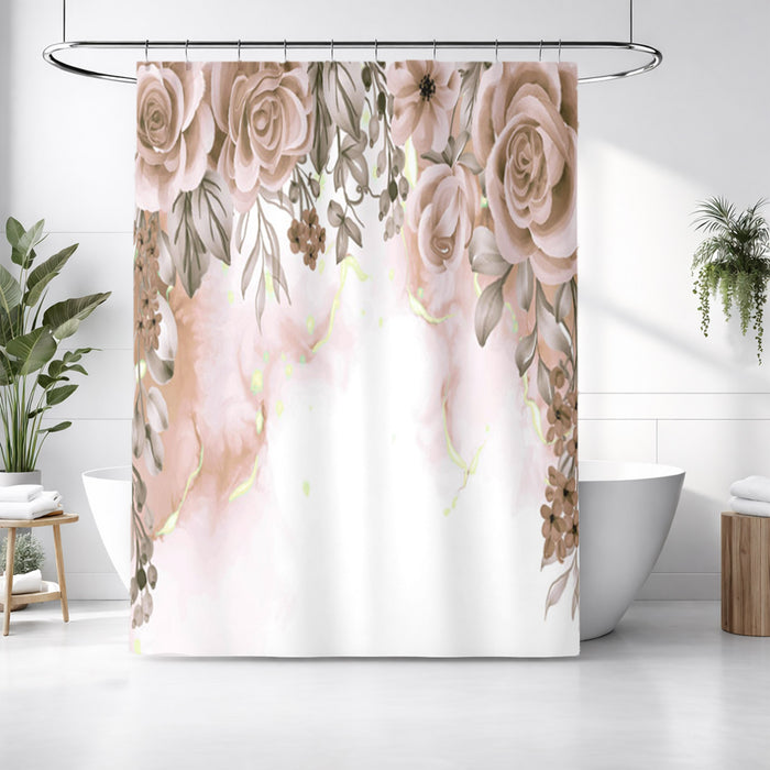 Beige Floral Rose Cluster Pattern Shower Curtain