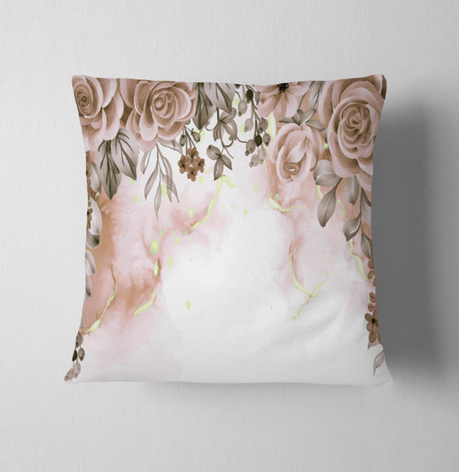 Beige Floral Rose Cluster Pattern Throw Pillow Cover