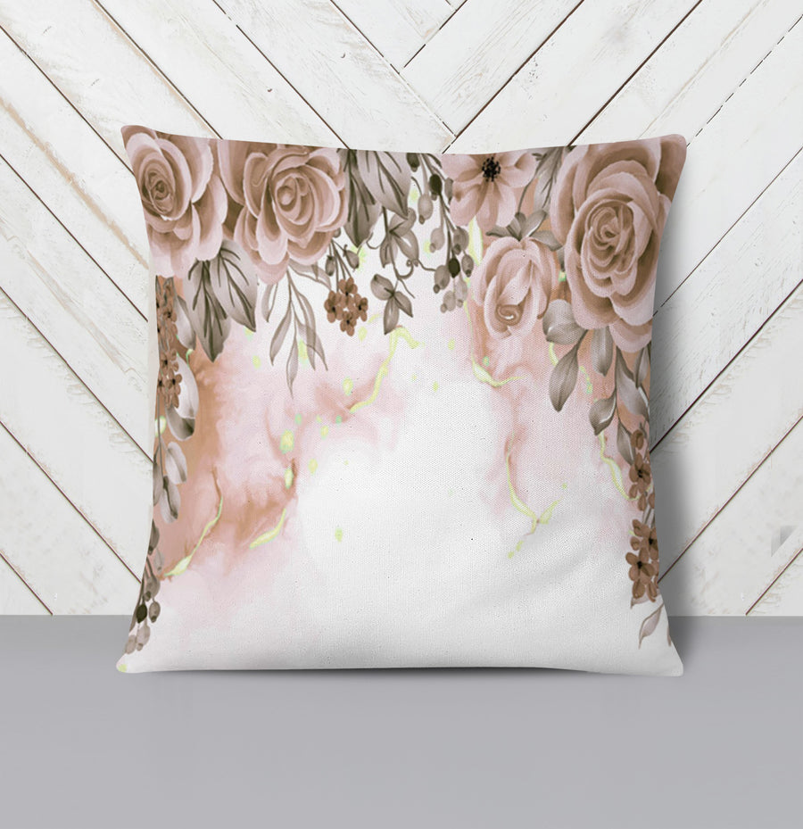 Beige Floral Rose Cluster Pattern Throw Pillow Cover
