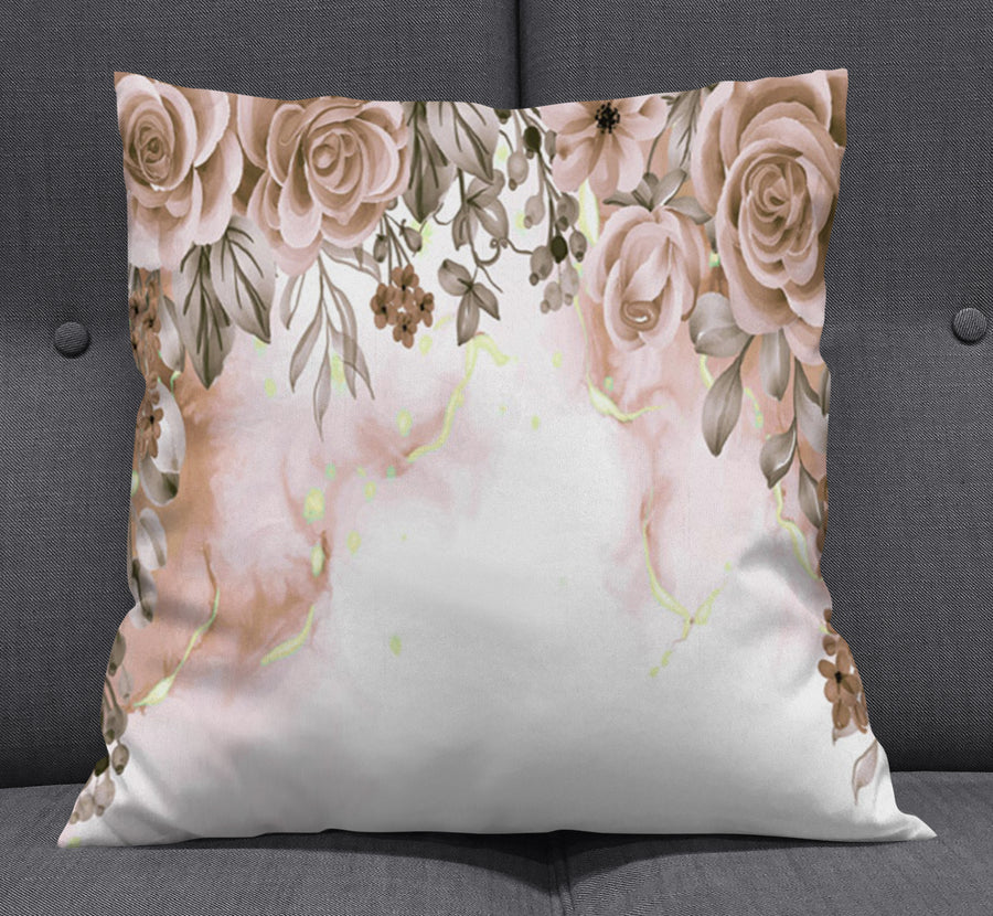 Beige Floral Rose Cluster Pattern Throw Pillow Cover