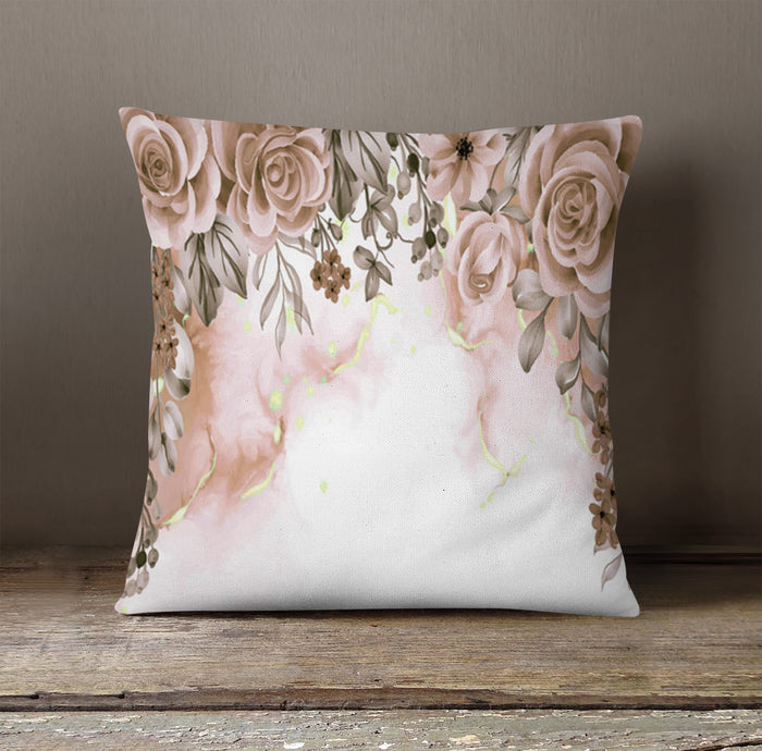 Beige Floral Rose Cluster Pattern Throw Pillow Cover