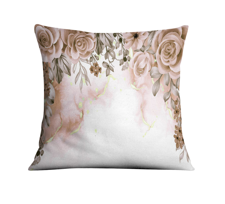 Beige Floral Rose Cluster Pattern Throw Pillow Cover