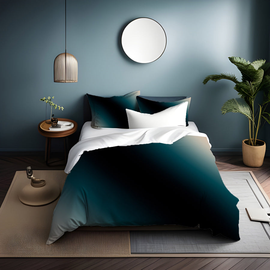 Teal to Black Diagonal Gradient Pattern Duvet Cover