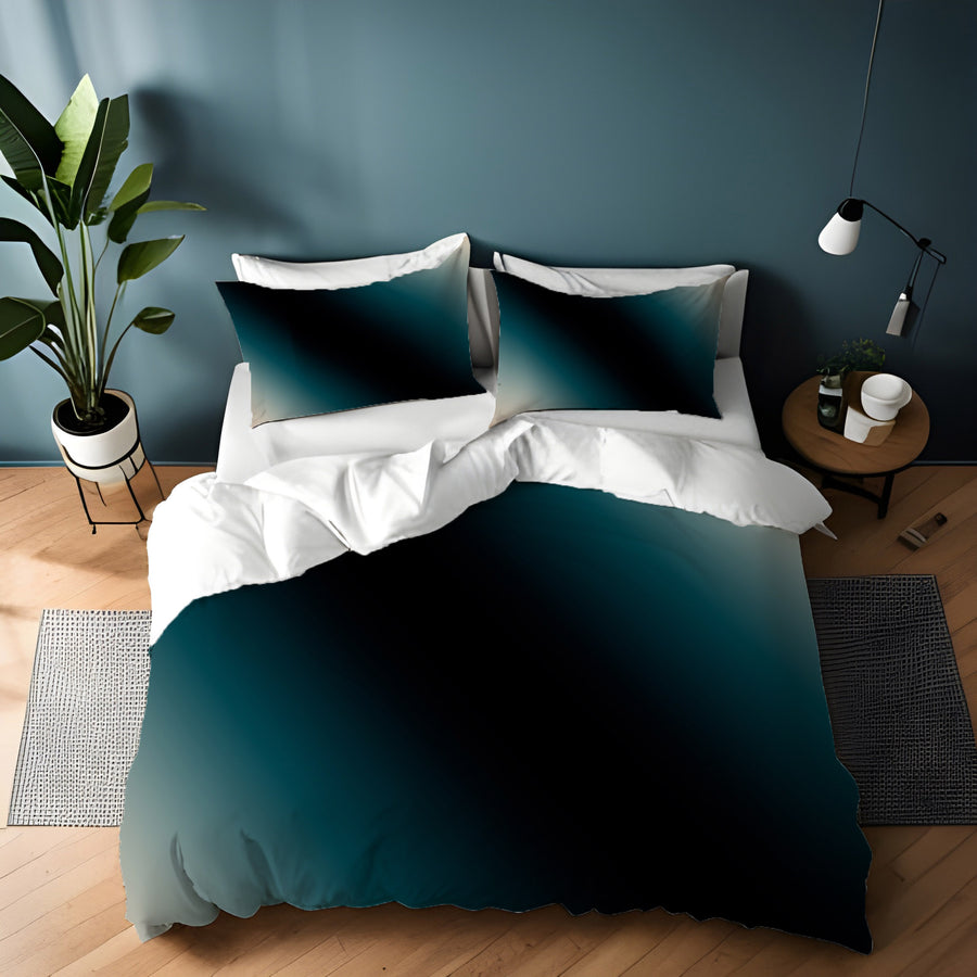 Teal to Black Diagonal Gradient Pattern Duvet Cover