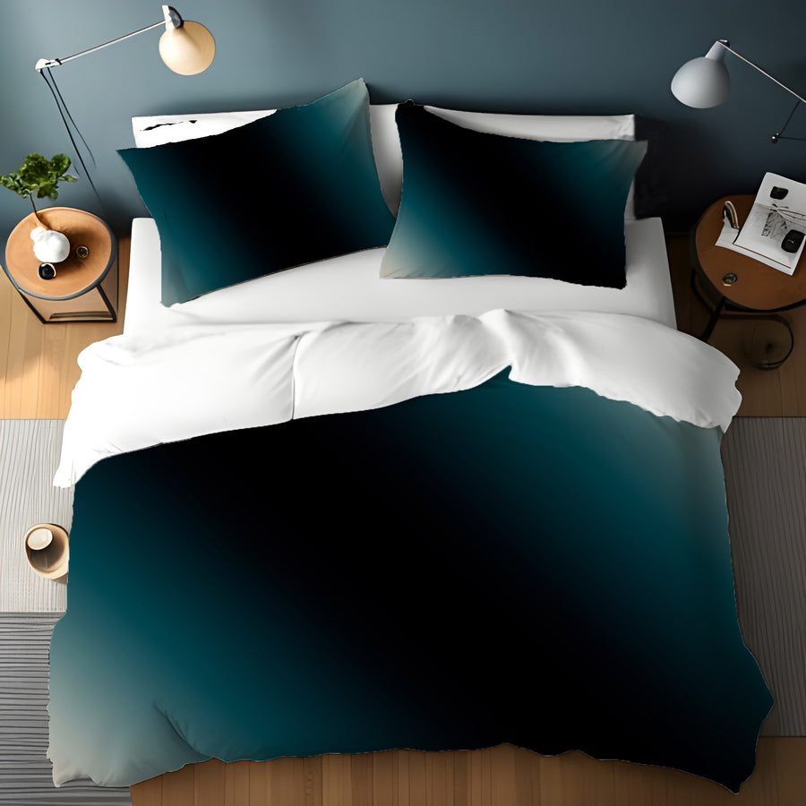 Teal to Black Diagonal Gradient Pattern Duvet Cover