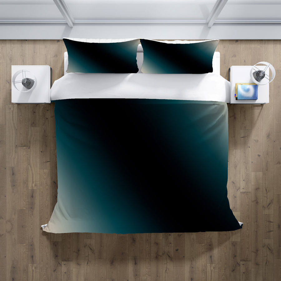 Teal to Black Diagonal Gradient Pattern Duvet Cover