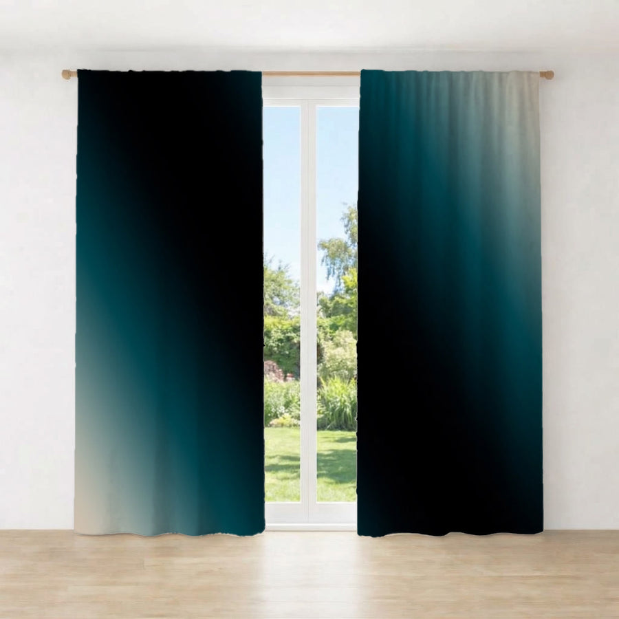 Teal to Black Diagonal Gradient Pattern Window Curtains