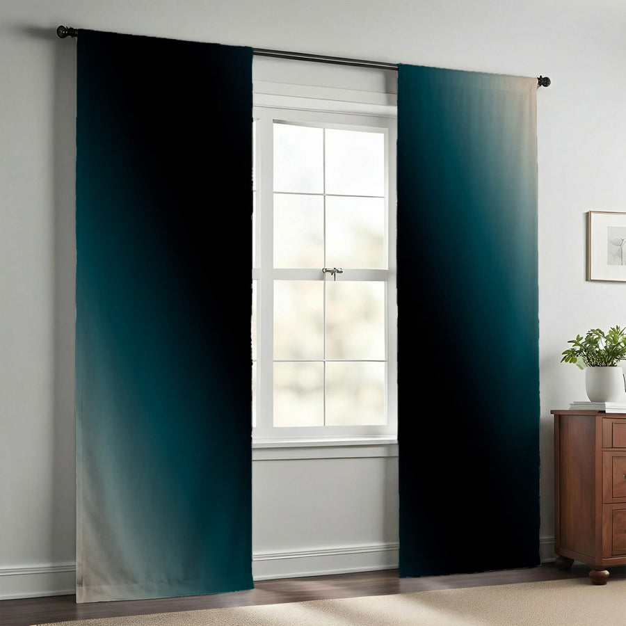 Teal to Black Diagonal Gradient Pattern Window Curtains