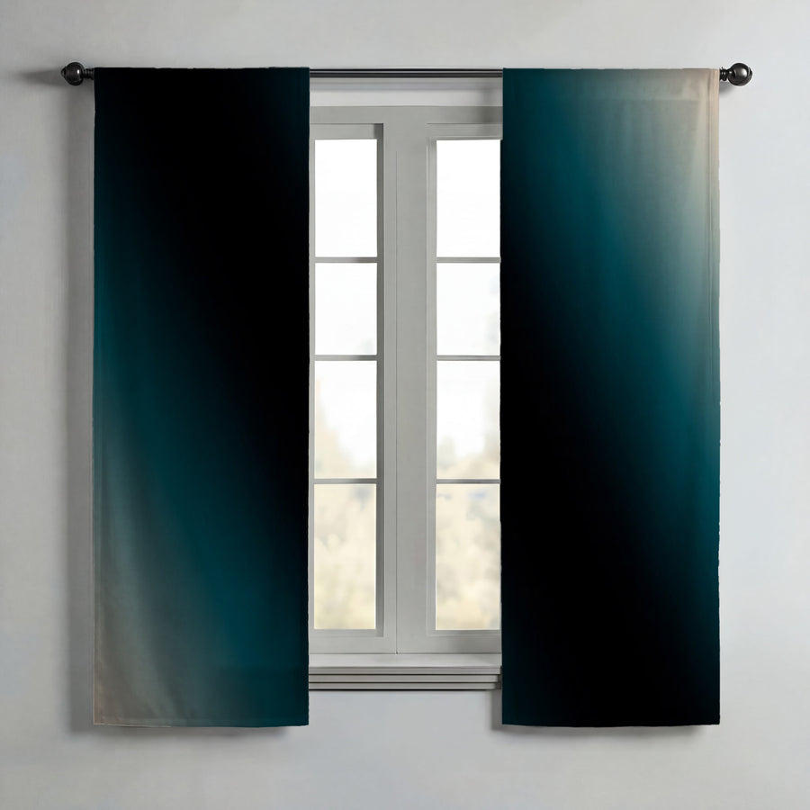 Teal to Black Diagonal Gradient Pattern Window Curtains