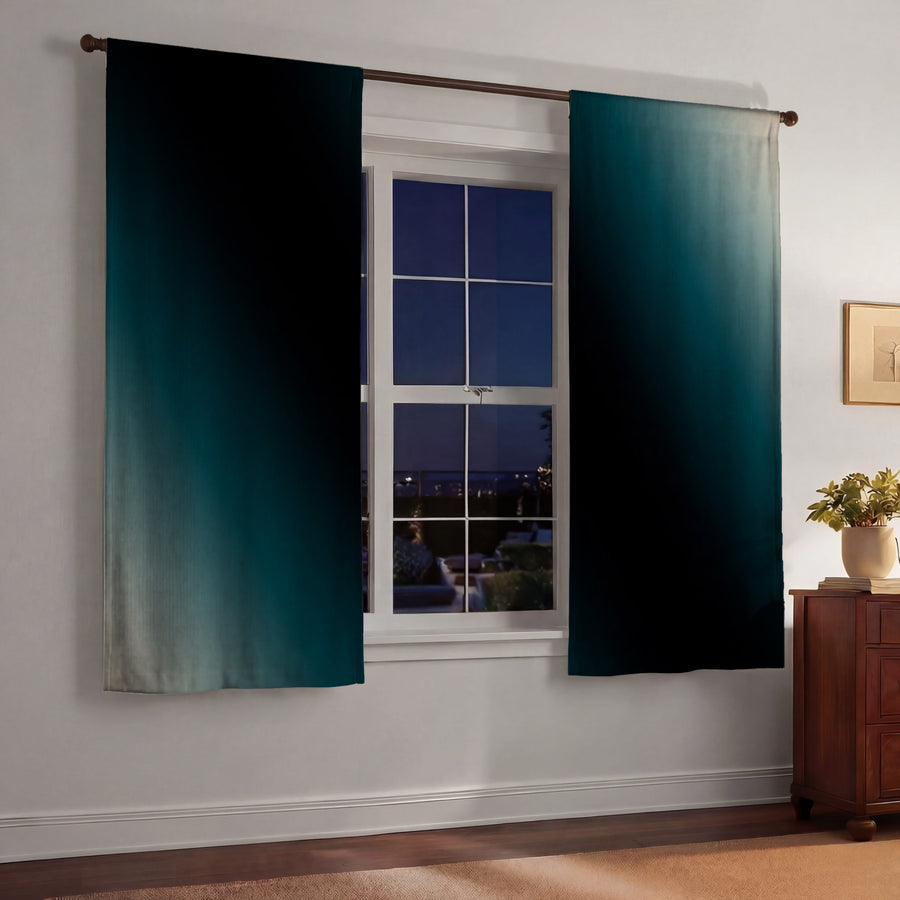 Teal to Black Diagonal Gradient Pattern Window Curtains