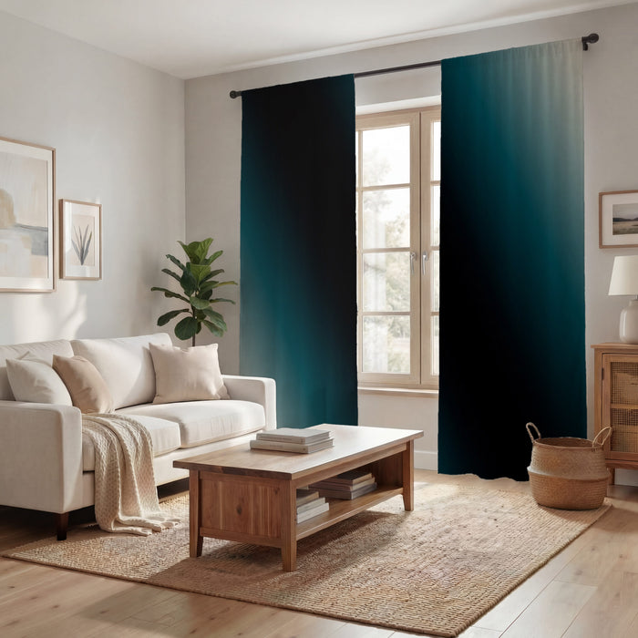 Teal to Black Diagonal Gradient Pattern Window Curtains