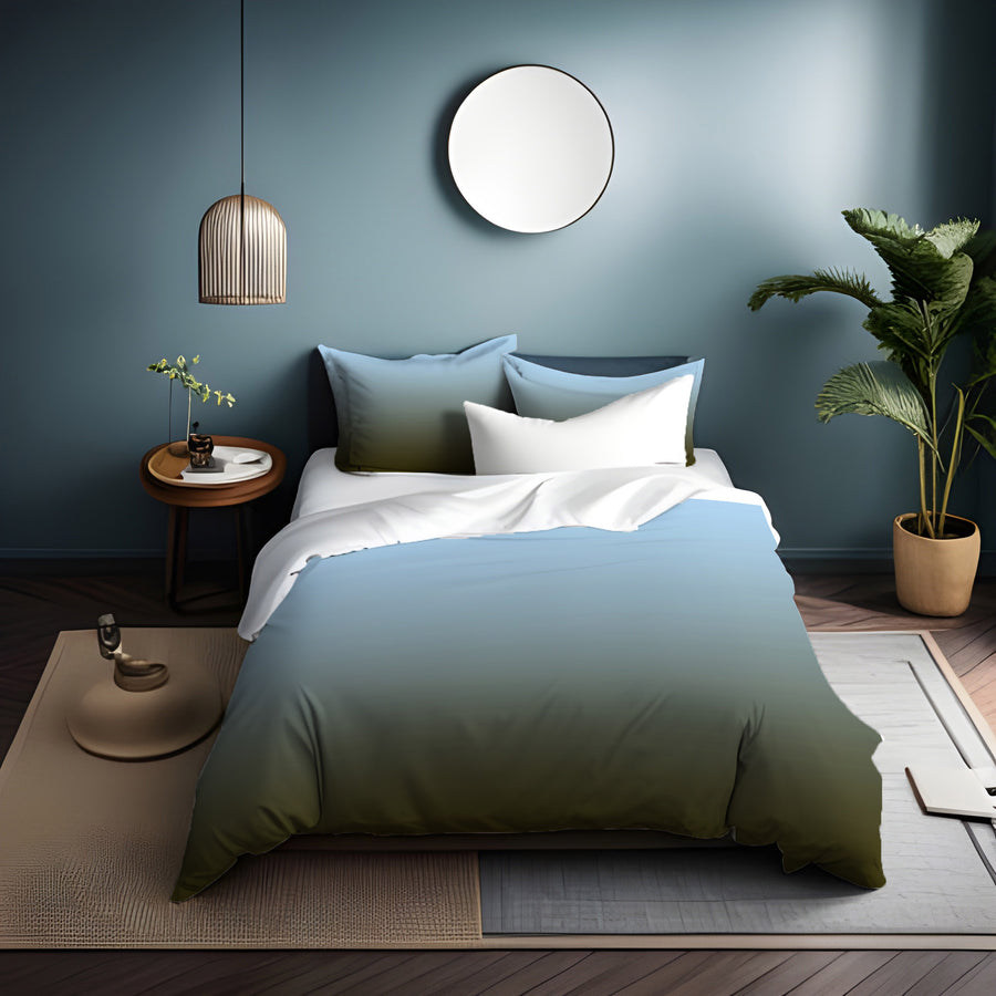 Muted Blue to Green Gradient Field Duvet Cover