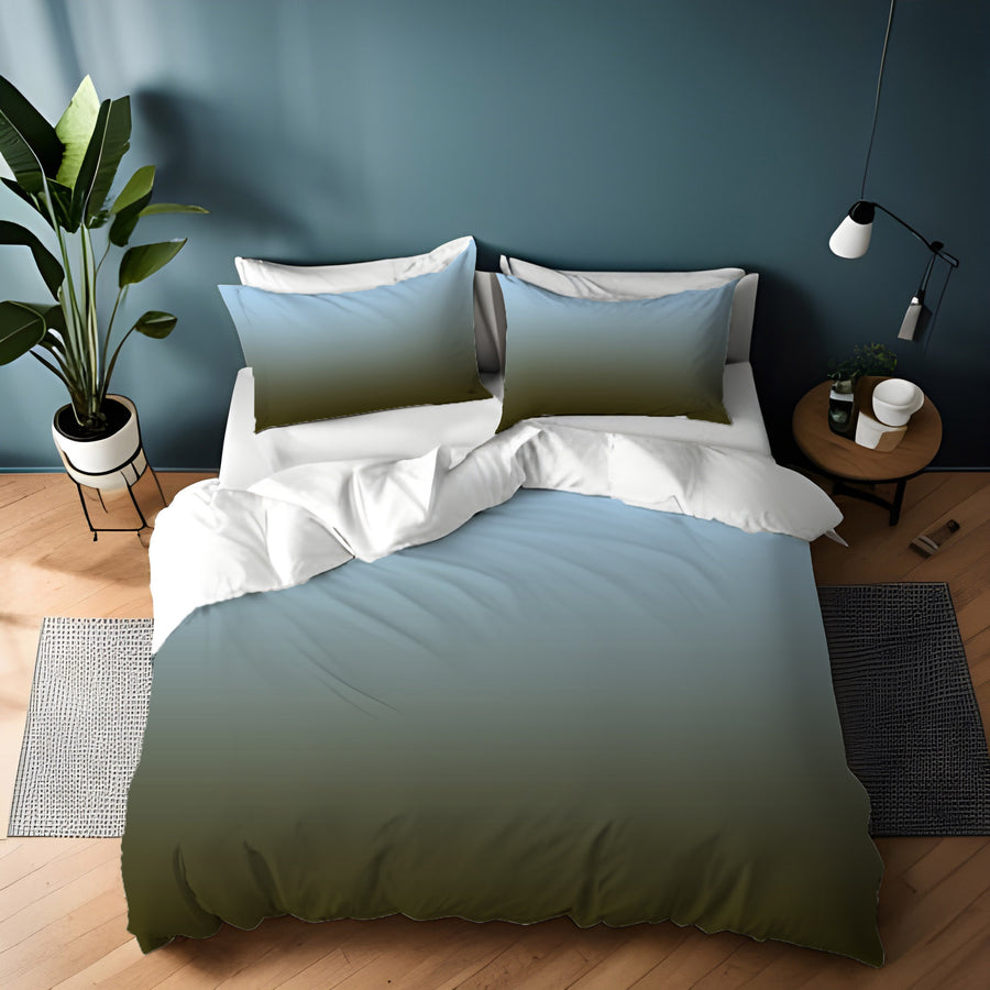 Muted Blue to Green Gradient Field Duvet Cover