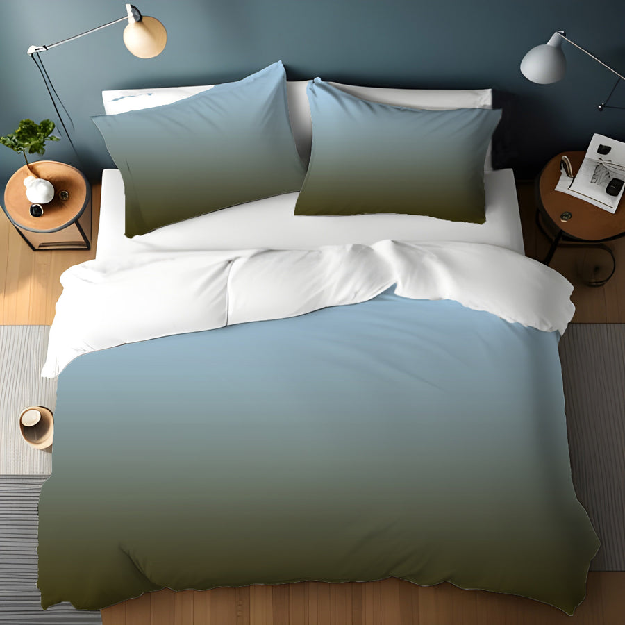 Muted Blue to Green Gradient Field Duvet Cover