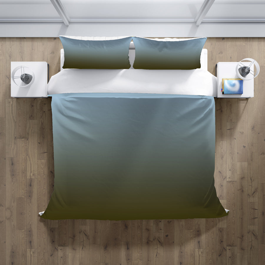 Muted Blue to Green Gradient Field Duvet Cover