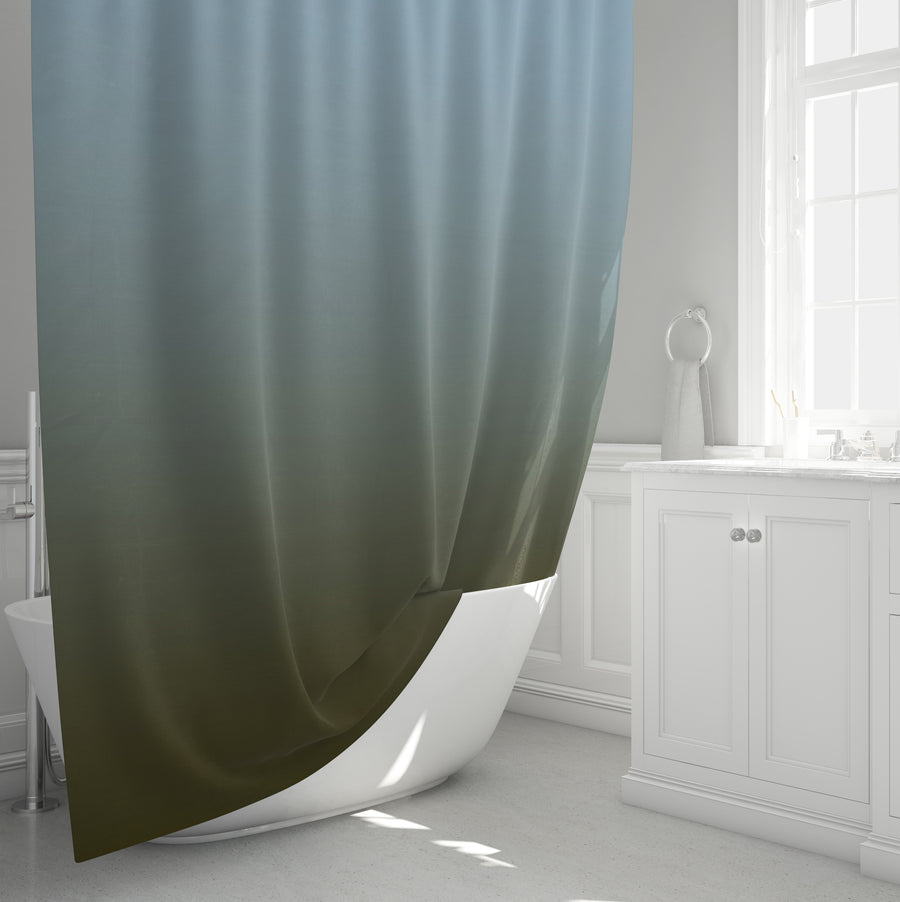 Muted Blue to Green Gradient Field Shower Curtain
