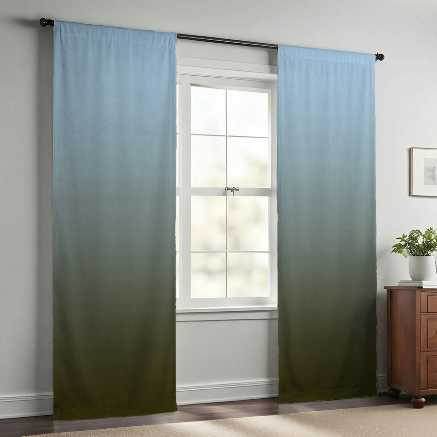 Muted Blue to Green Gradient Field Window Curtains