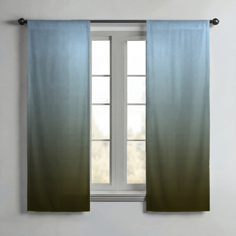 Muted Blue to Green Gradient Field Window Curtains