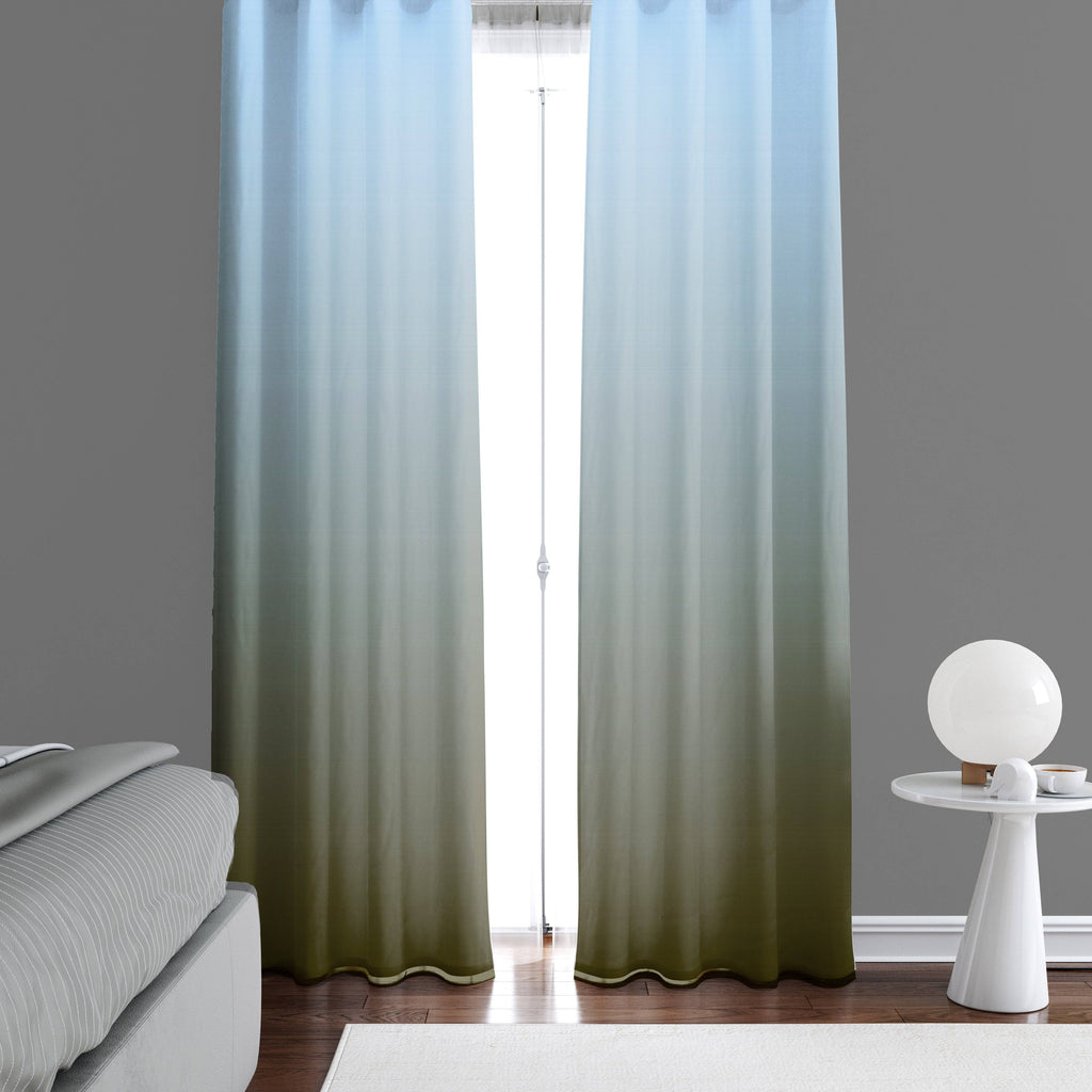 Light Blue to Olive, Green Ombre Gradient Window Curtains - Deja Blue Studios