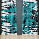 Blue and Black Abstract Splatter Window Curtains - Deja Blue Studios