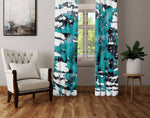 Blue and Black Abstract Splatter Window Curtains - Deja Blue Studios