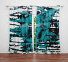 Blue and Black Abstract Splatter Window Curtains - Deja Blue Studios