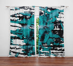 Blue and Black Abstract Splatter Window Curtains - Deja Blue Studios