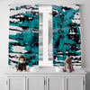 Blue and Black Abstract Splatter Window Curtains - Deja Blue Studios