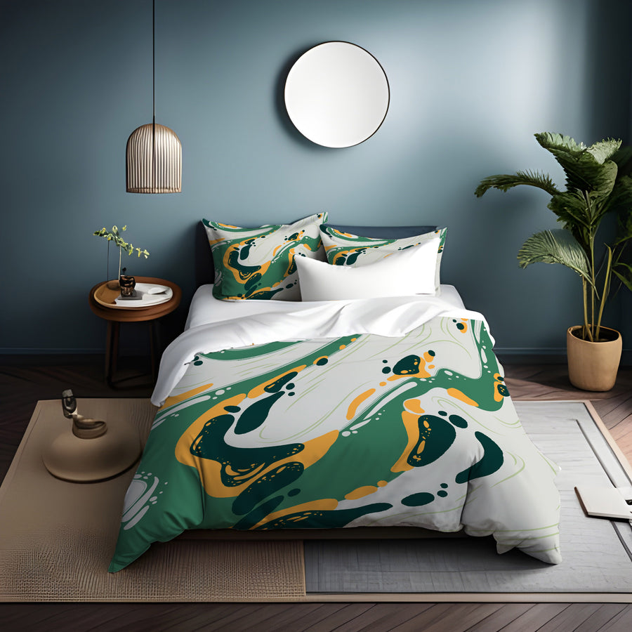 Green and Yellow Fluid Abstract Pattern Duvet Cover