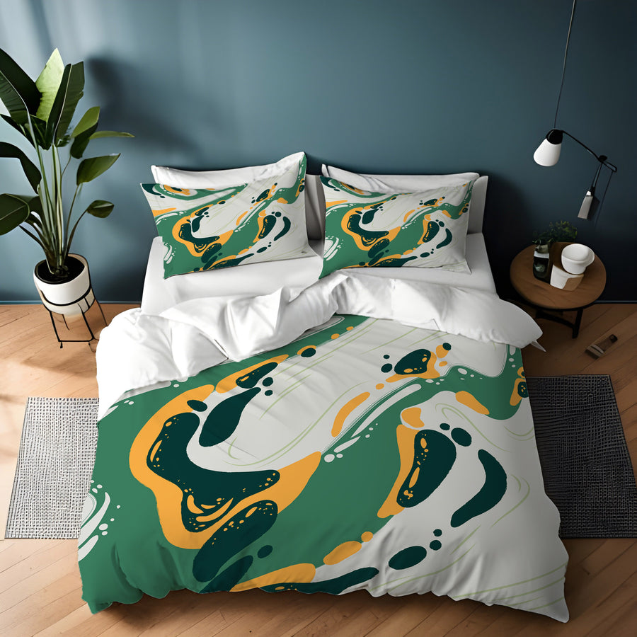 Green and Yellow Fluid Abstract Pattern Duvet Cover