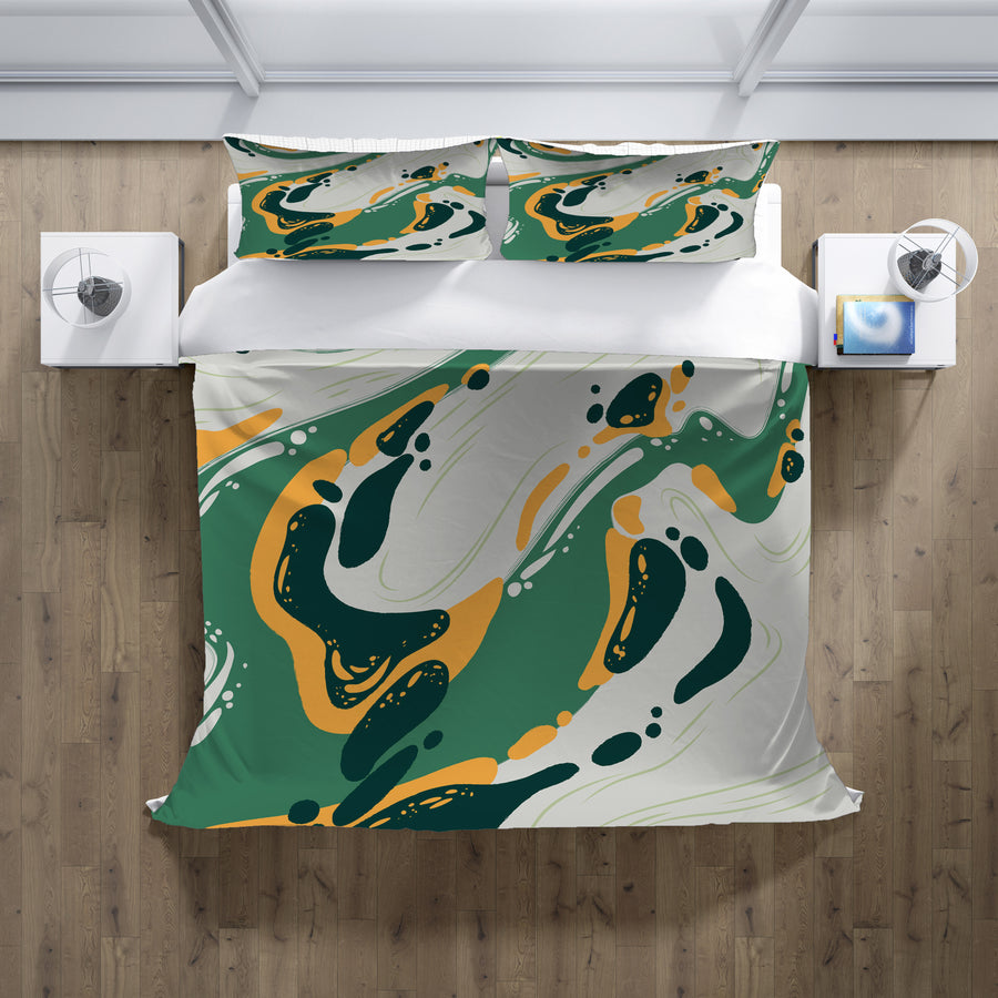 Green and Yellow Fluid Abstract Pattern Duvet Cover