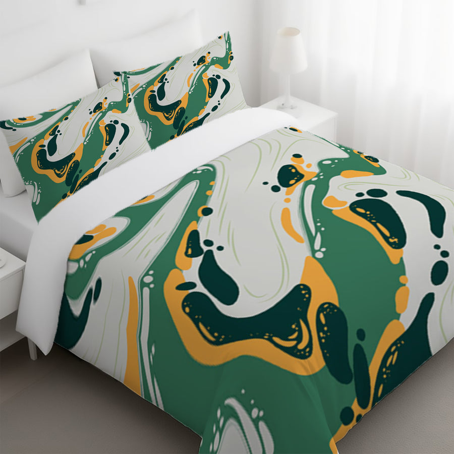 Green and Yellow Fluid Abstract Pattern Duvet Cover