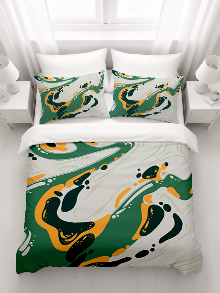 Green and Yellow Fluid Abstract Pattern Duvet Cover