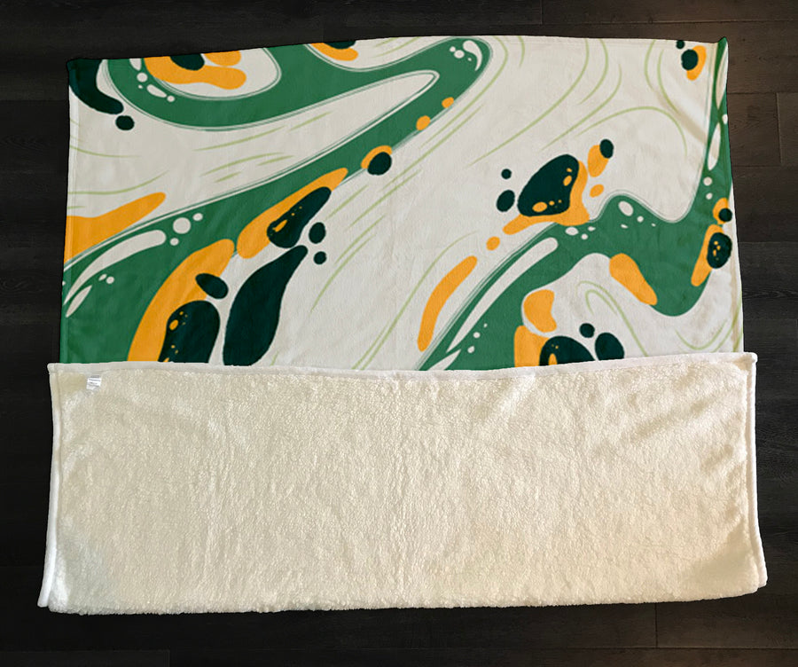 Green and Yellow Fluid Abstract Pattern Fleece Sherpa Blanket