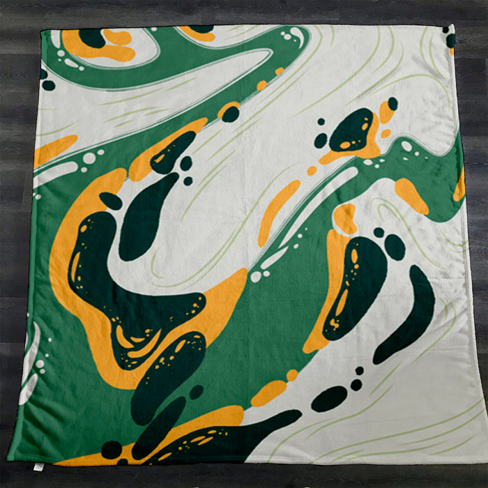 Green and Yellow Fluid Abstract Pattern Fleece Sherpa Blanket