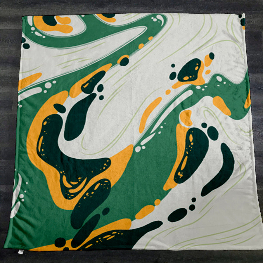 Green and Yellow Fluid Abstract Pattern Fleece Sherpa Blanket
