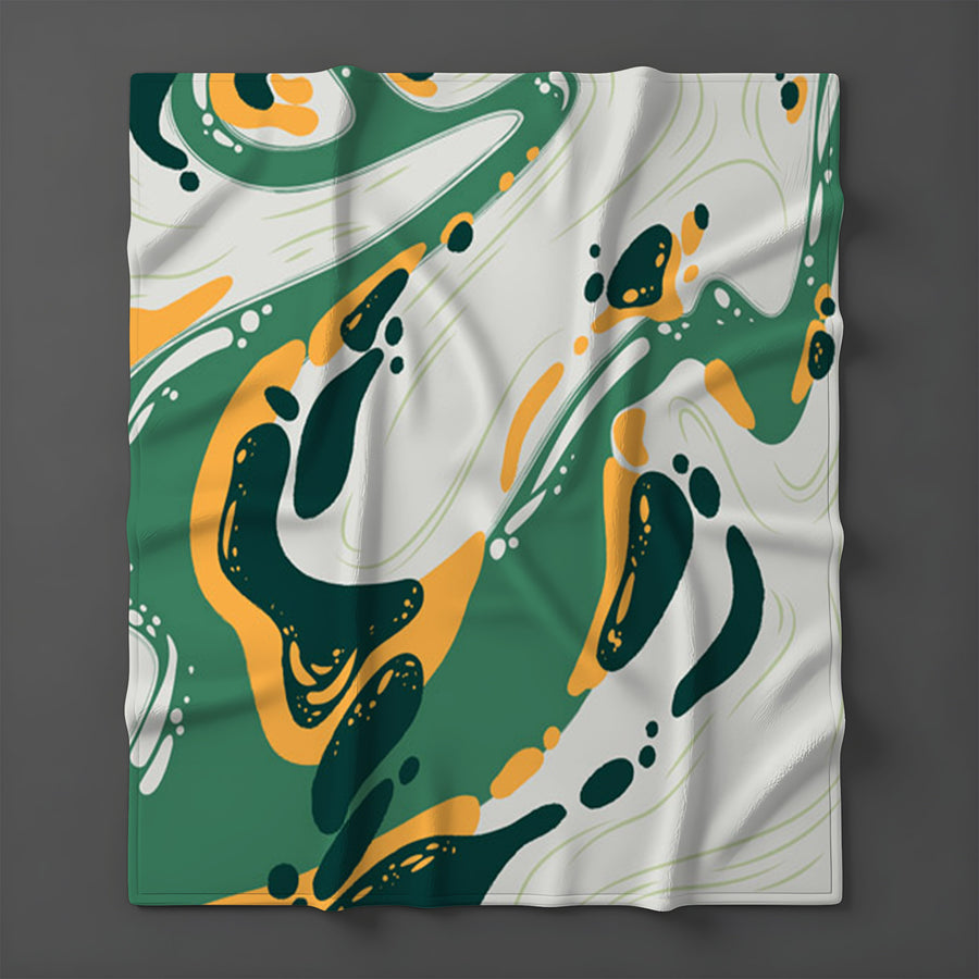 Green and Yellow Fluid Abstract Pattern Fleece Sherpa Blanket