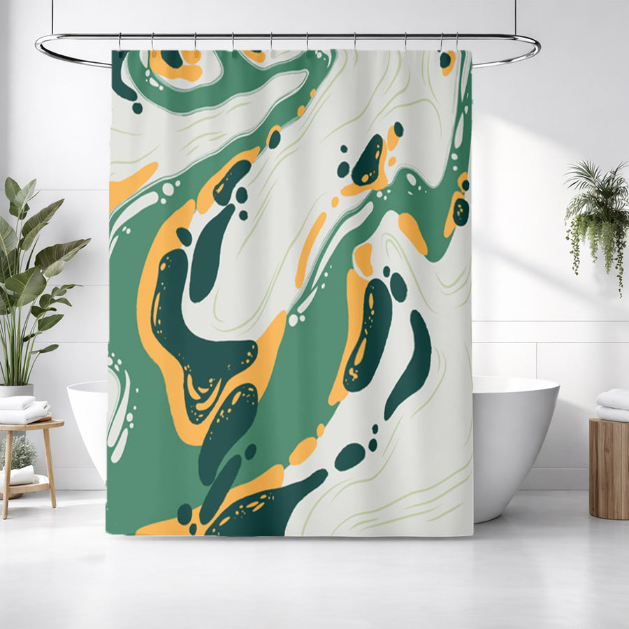 Green and Yellow Fluid Abstract Pattern Shower Curtain