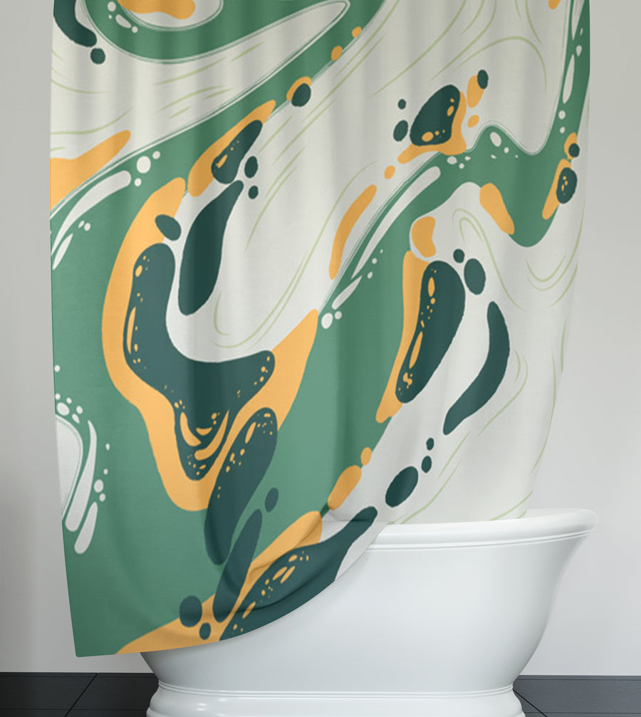 Green and Yellow Fluid Abstract Pattern Shower Curtain