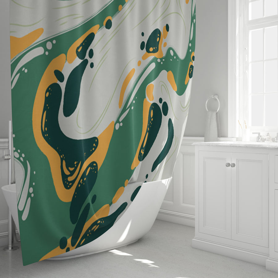 Green and Yellow Fluid Abstract Pattern Shower Curtain