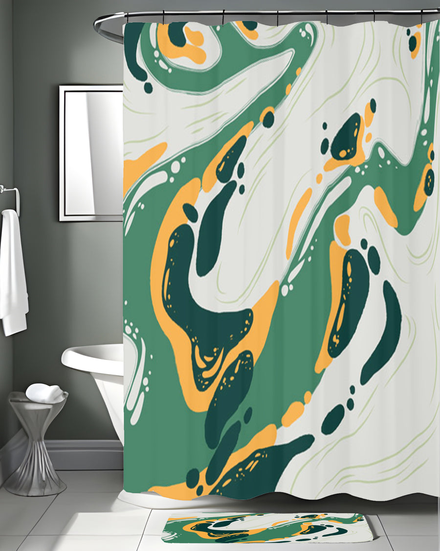 Green and Yellow Fluid Abstract Pattern Shower Curtain