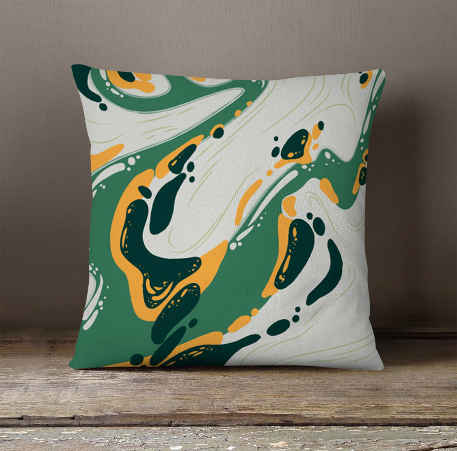 Green and Yellow Fluid Abstract Pattern Throw Pillow Cover