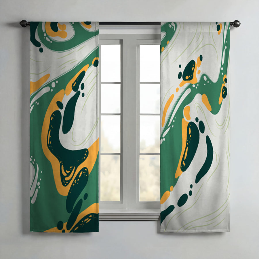 Green and Yellow Fluid Abstract Pattern Window Curtains