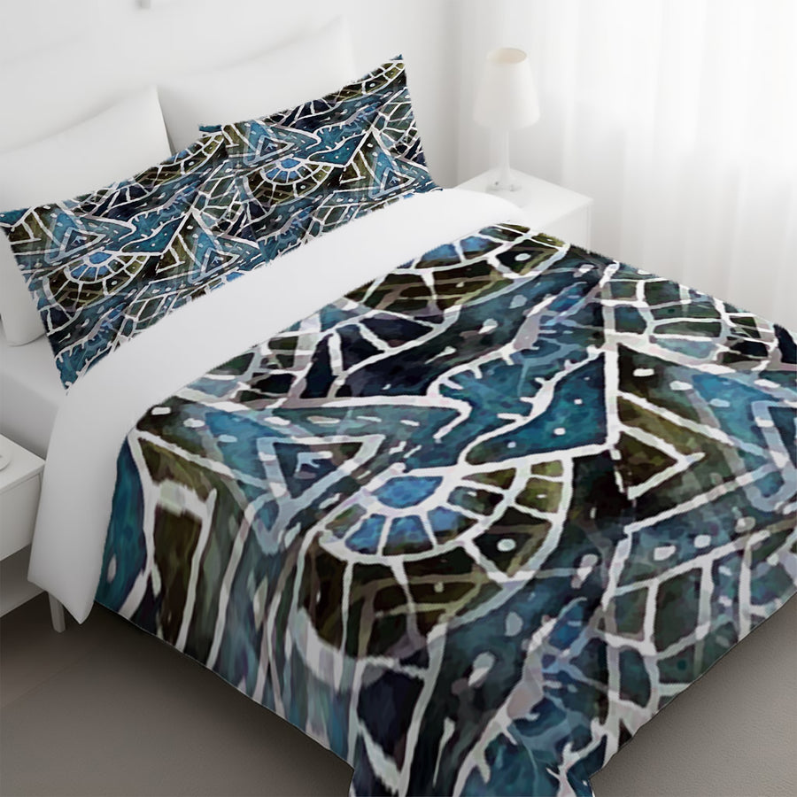 Blue Geometric Line Overlay Pattern Duvet Cover