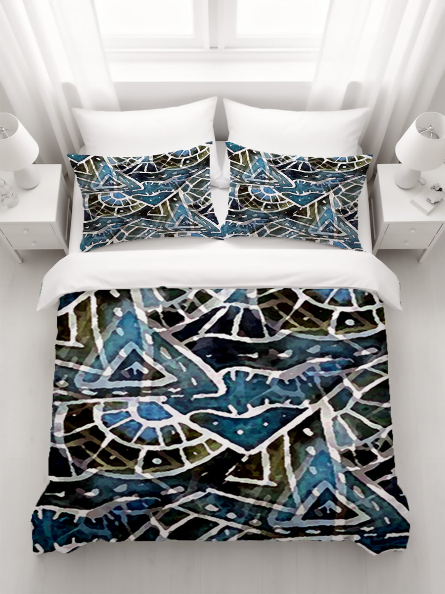 Blue Geometric Line Overlay Pattern Duvet Cover