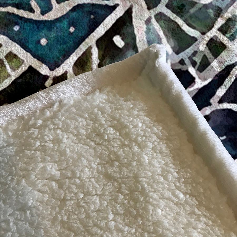 Blue Geometric Line Overlay Pattern Fleece Sherpa Blanket