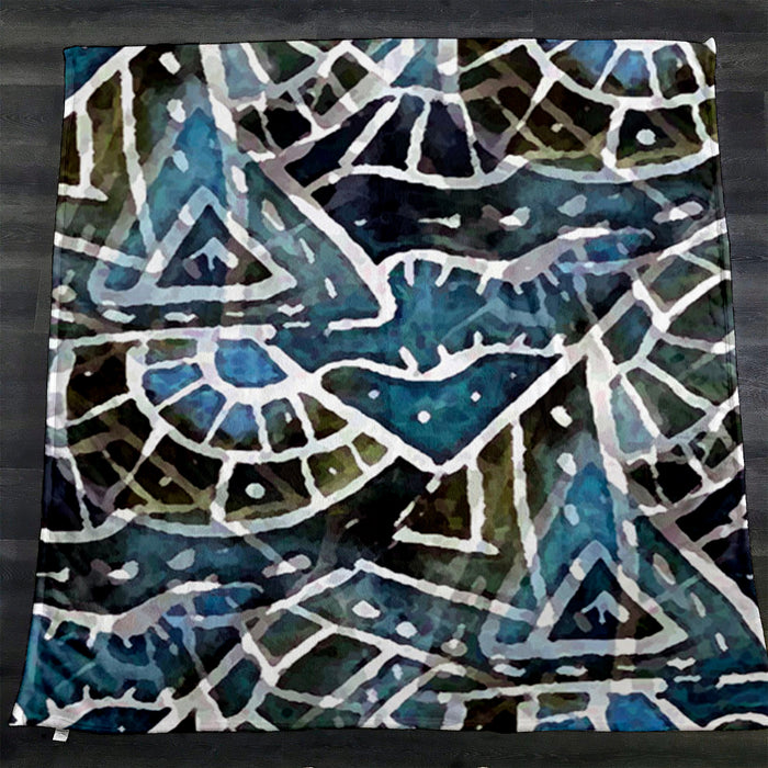 Blue Geometric Line Overlay Pattern Fleece Sherpa Blanket